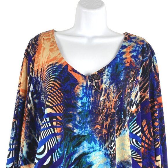 Susan Graver Top Women's 3X Tiered Multicolored Print V-Neck - Picture 4 of 5